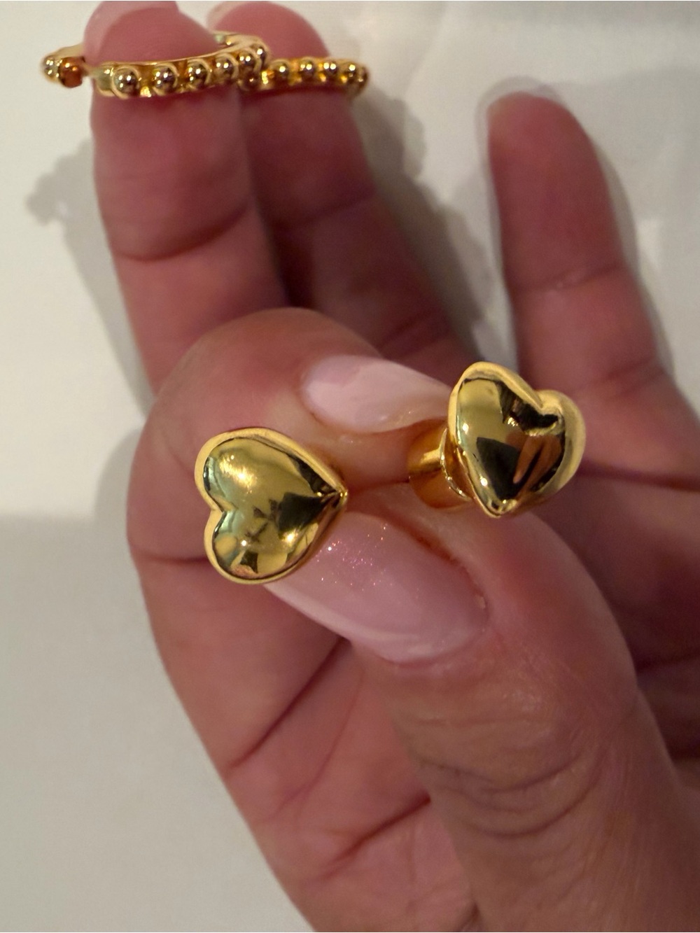J.Crew Gold-Tone Jewelry Set – Puffy Heart Stud  & Beaded Huggie Hoop
